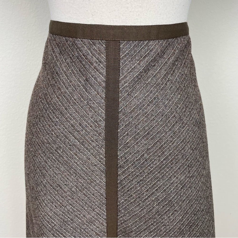 Loro Piana Brown Chevron Cashmere/Wool Skirt Textured A-Line Skirt Sz 48 - Picture 2 of 8
